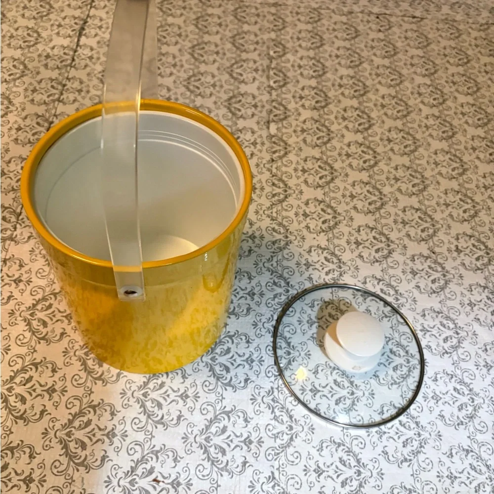 Vintage MCM Yellow Ice Bucket Lucite Retro canary Barware Party Lidded
